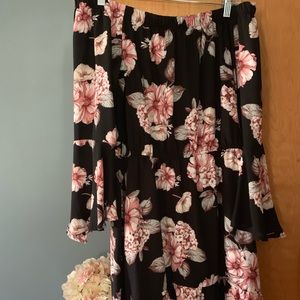 black floral off the shoulder dress